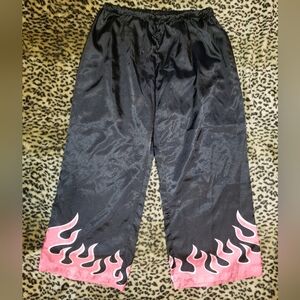 Vintage Torrid Black SatinPants with Pink Flame Trim